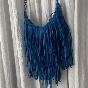 Steve Madden Vibrant Blue Layered Fringe Shoulder Bag